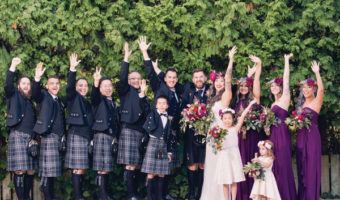 wedding party wearing Scottish kilts celebrating cultural traditions