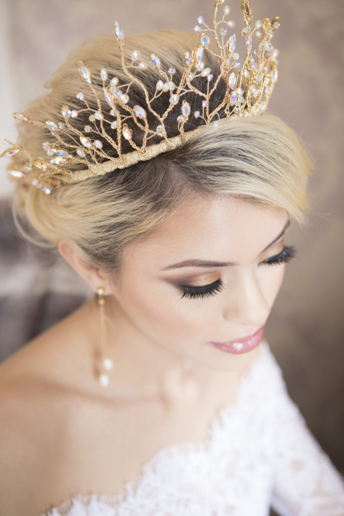 a tiara with delicate pearl embellishments