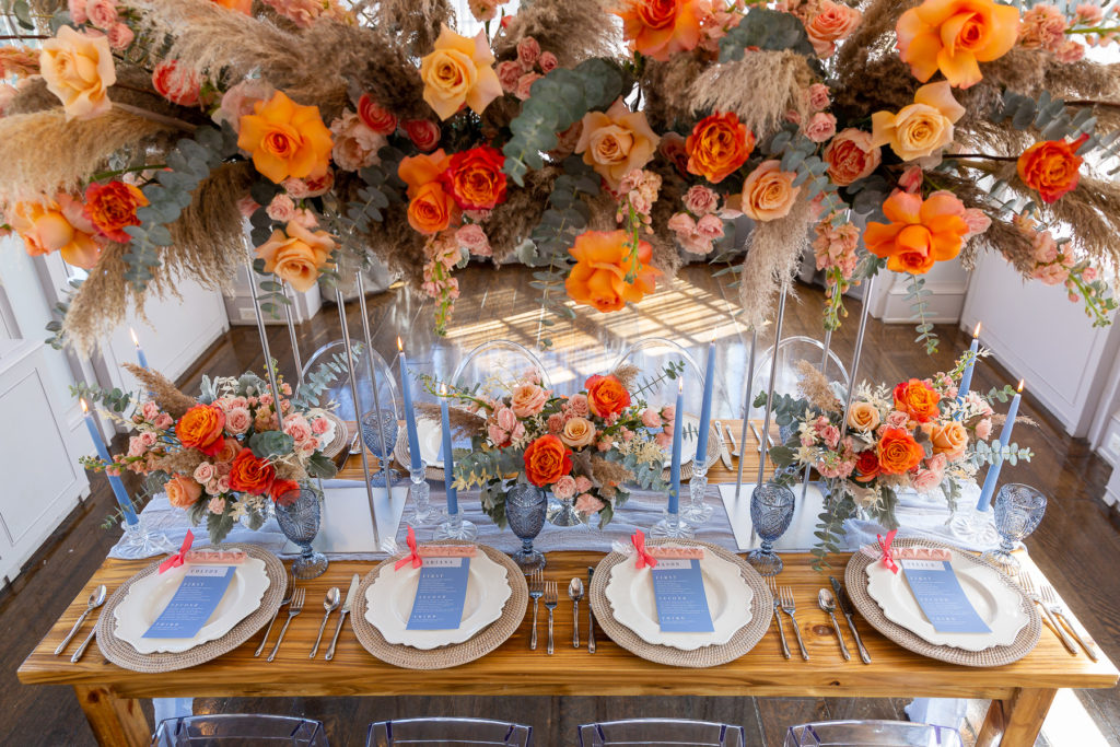 Blue and orange wedding décor wedding colour palette