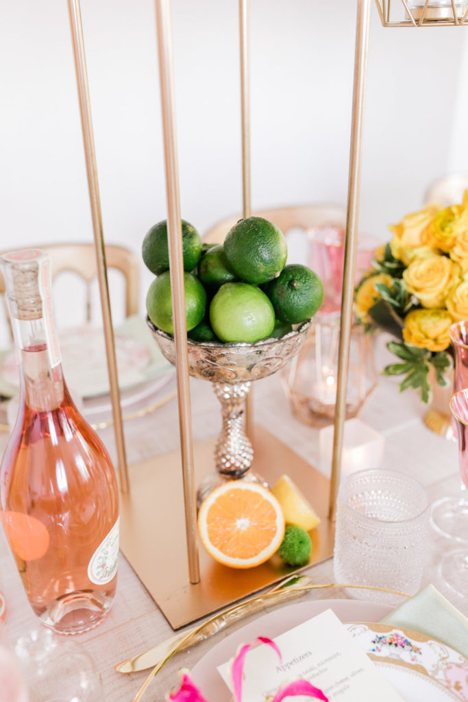 DIY wedding centrepieces using citrus and fruit