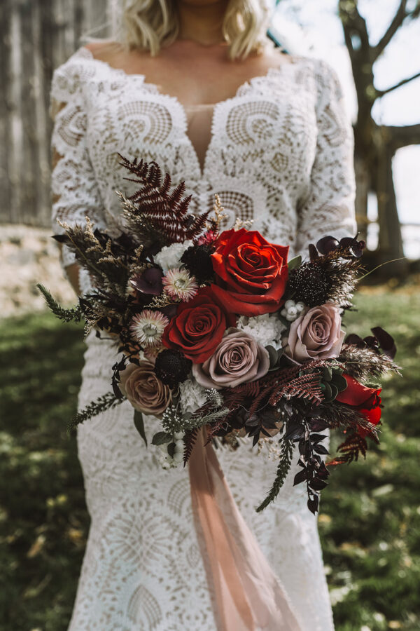 bride in a wedding dress with a bouquet