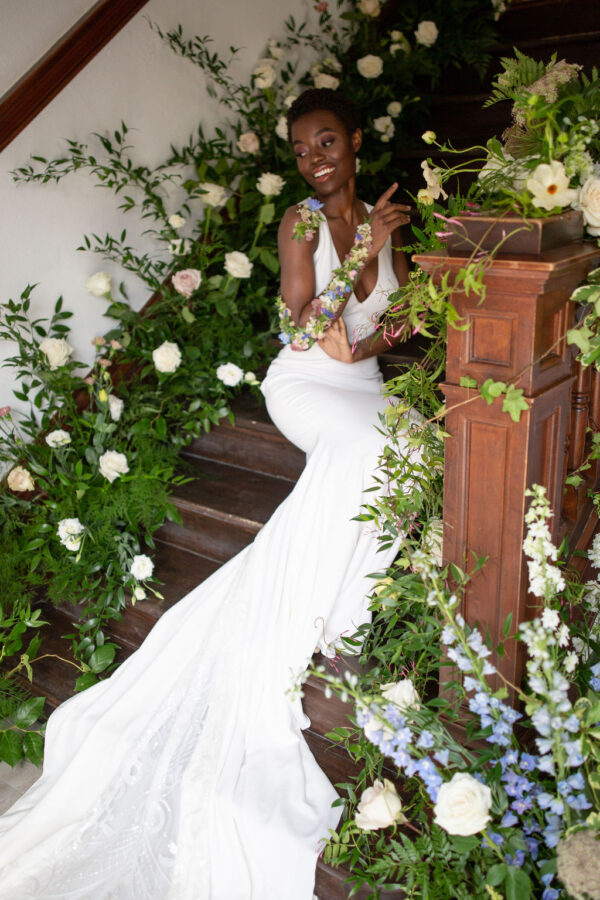 florals wedding bride in a dress