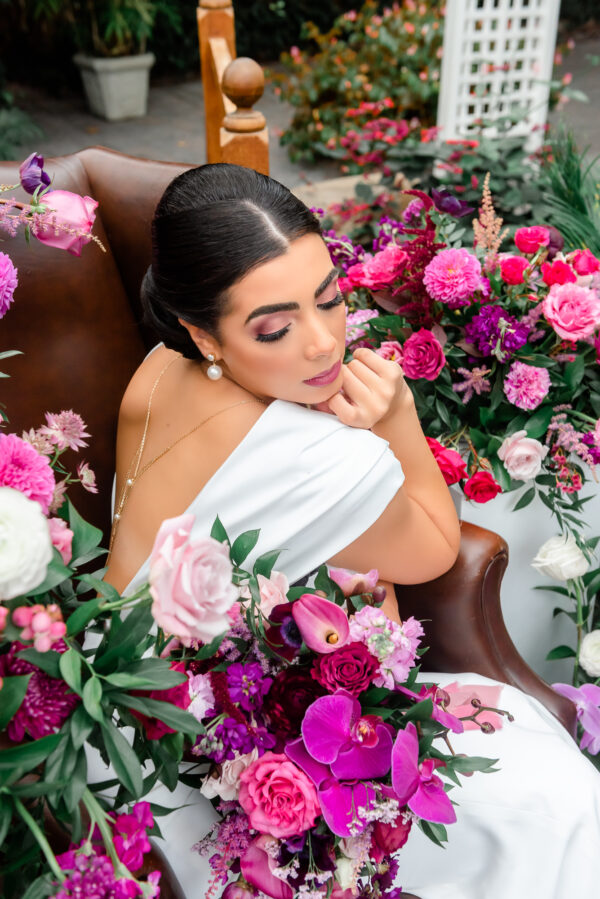 pink wedding orchid bride