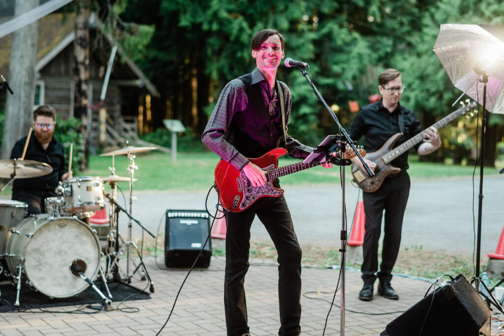 live band performing at outdoor wedding