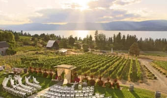 beautiful outdoor wedding ceremony setup at Okanagan Lake in Canada