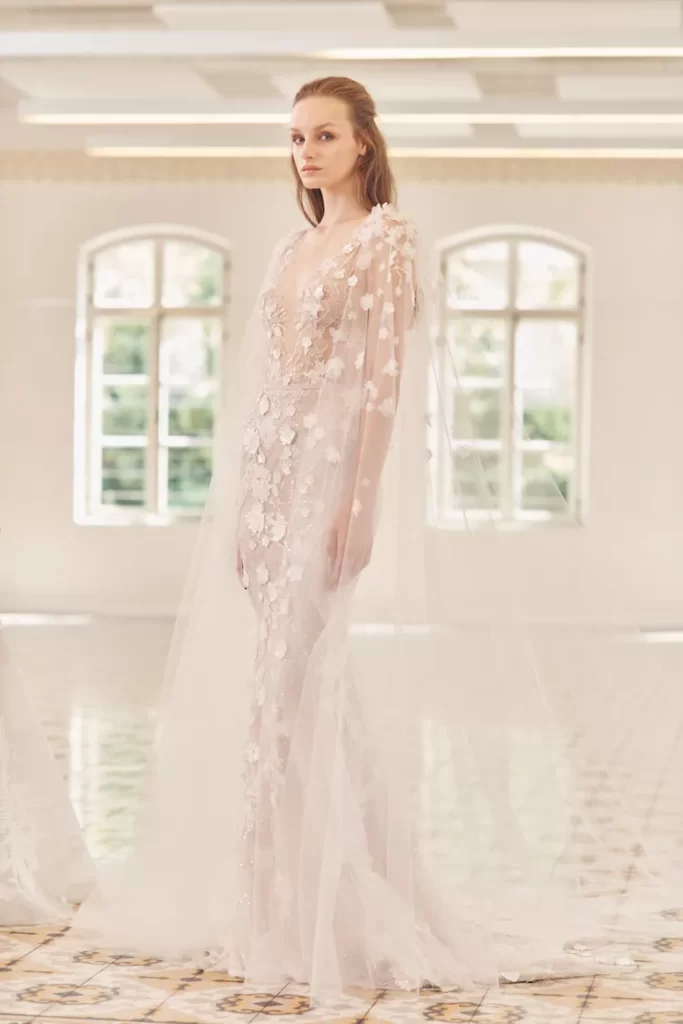 Dramatic Long Sleeve Wedding Dress with Laser Cut Train