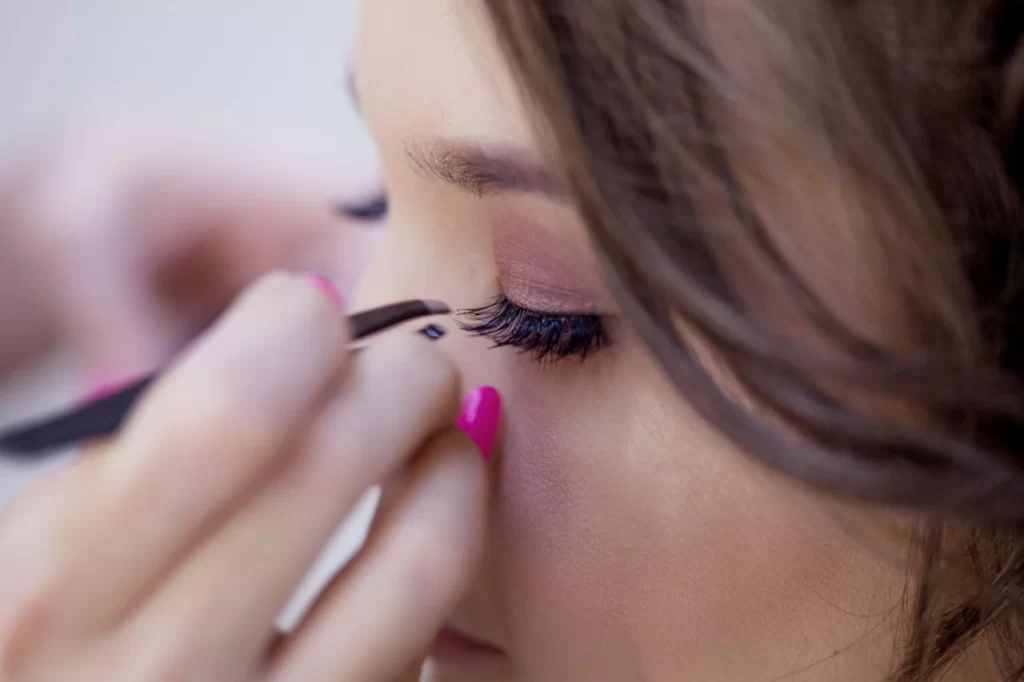 up close picture of wedding eyelashes 