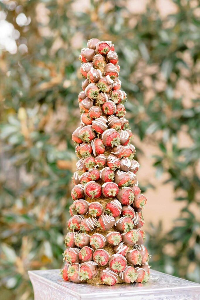 croquembouche wedding cake tower with strawberries