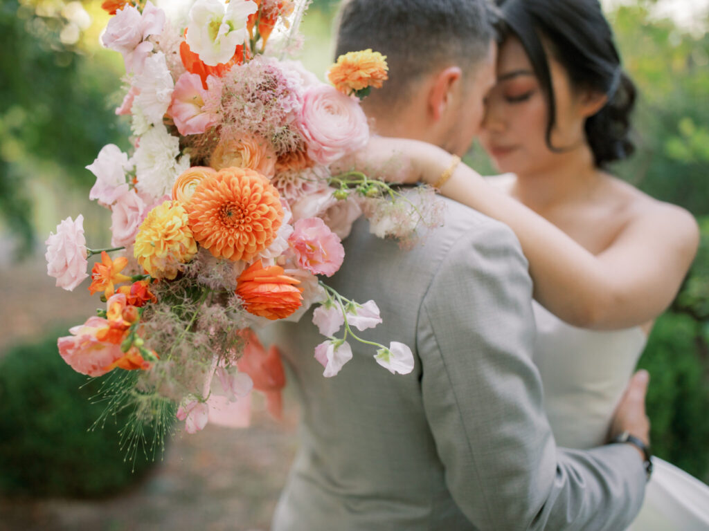 Citrus orange and Chinese fusion wedding at Cranberry Creek Gardens