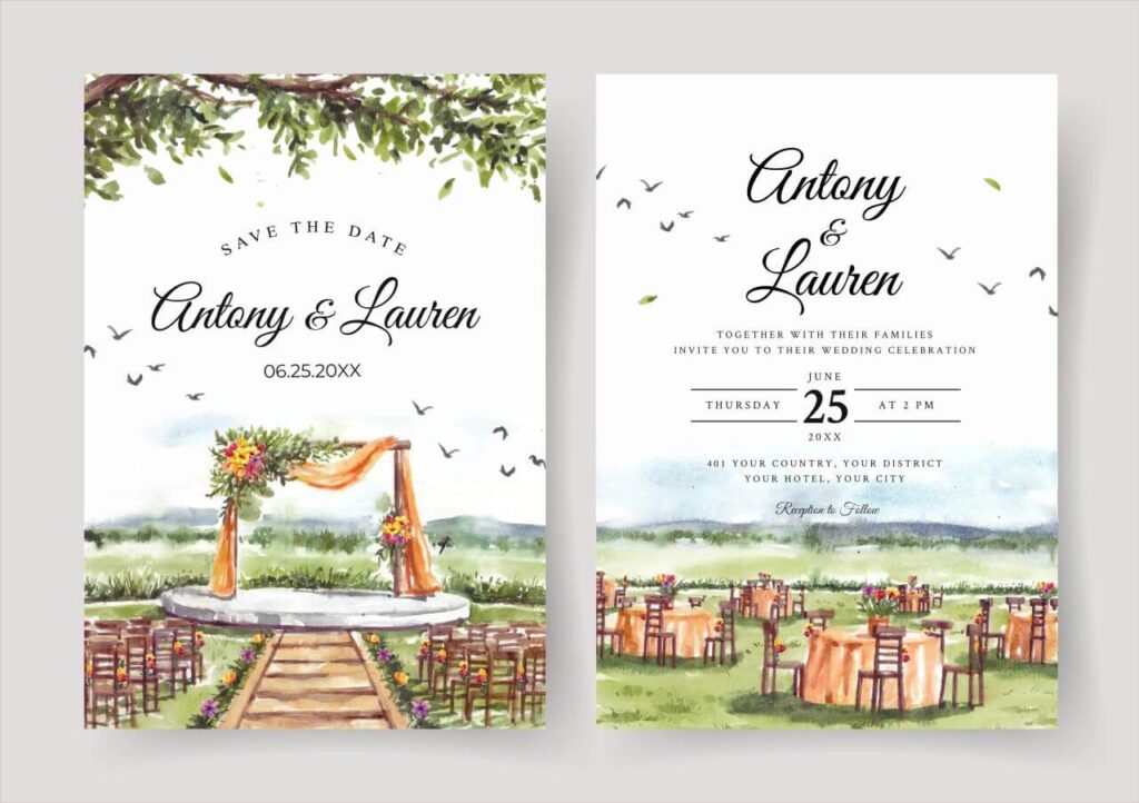 wedding venue watercolour wedding invitation