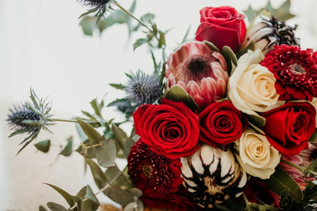 beautiful all wedding bouquet with proteas