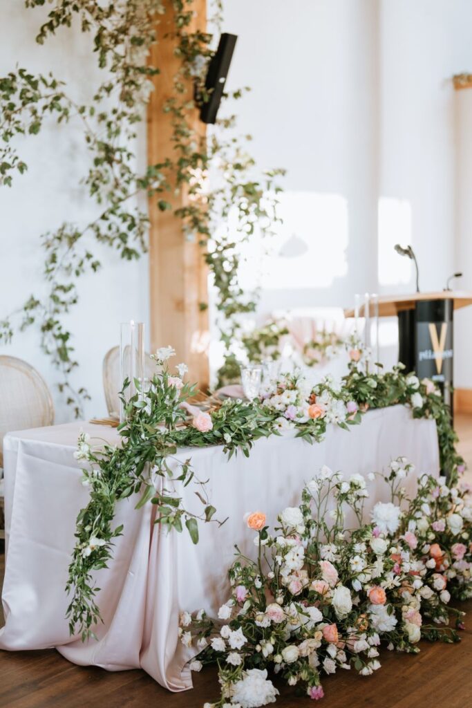 beautiful floral installations for sweetheart table
