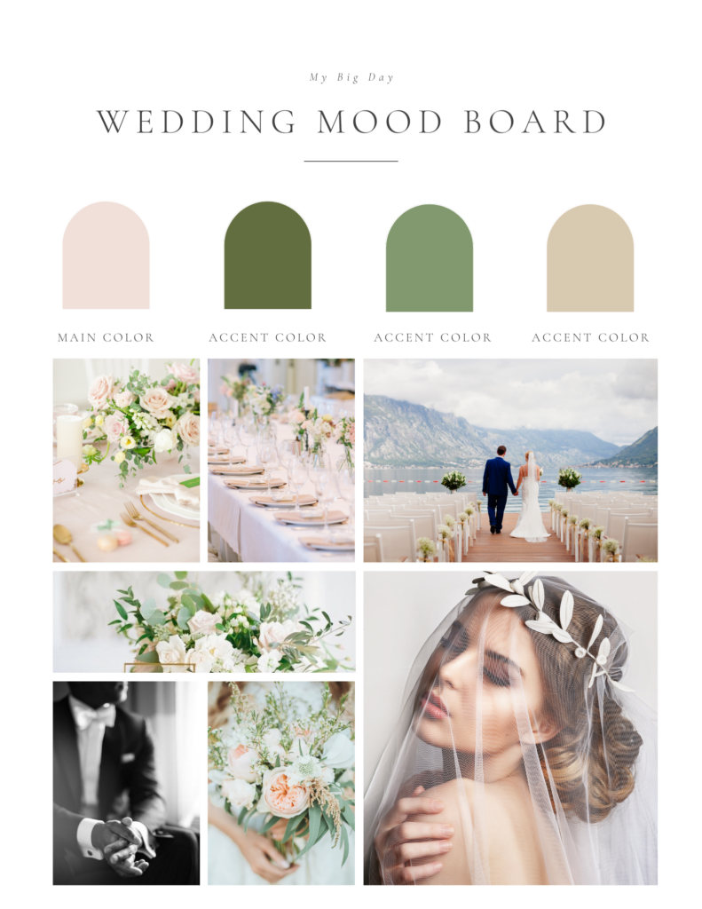 neutral color wedding vision board