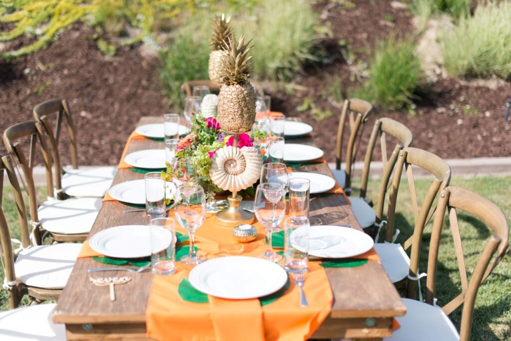 beautiful tropical table for bridal shower theme