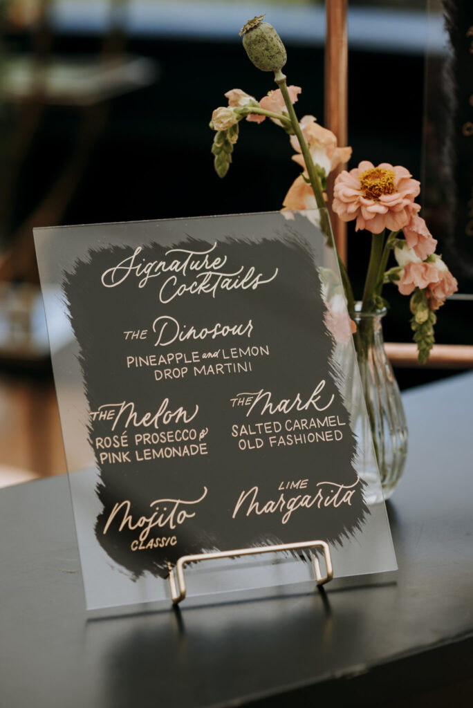 A monochrome wedding menu