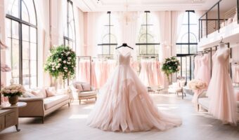 gorgeous bridal boutique with floor to ceiling windows for wedding dress shopping