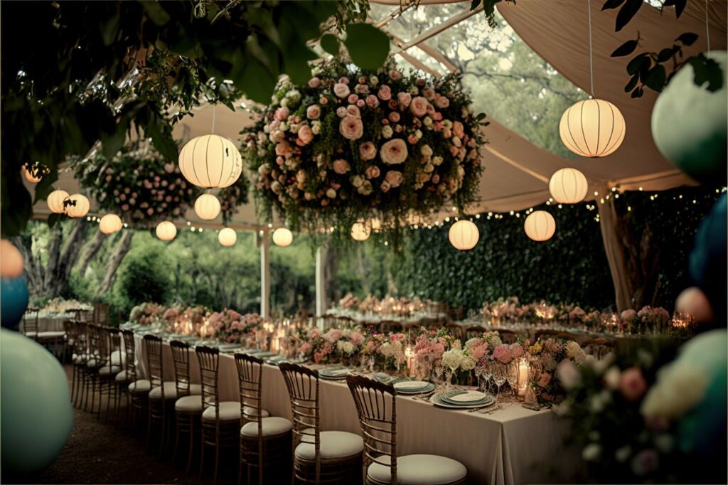 wedding reception trends for 2024 floral ceiling installations