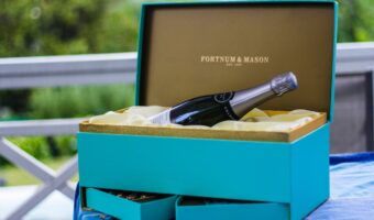 wedding gift turquoise box of Portman and Mason champagne instead get a cash wedding registries