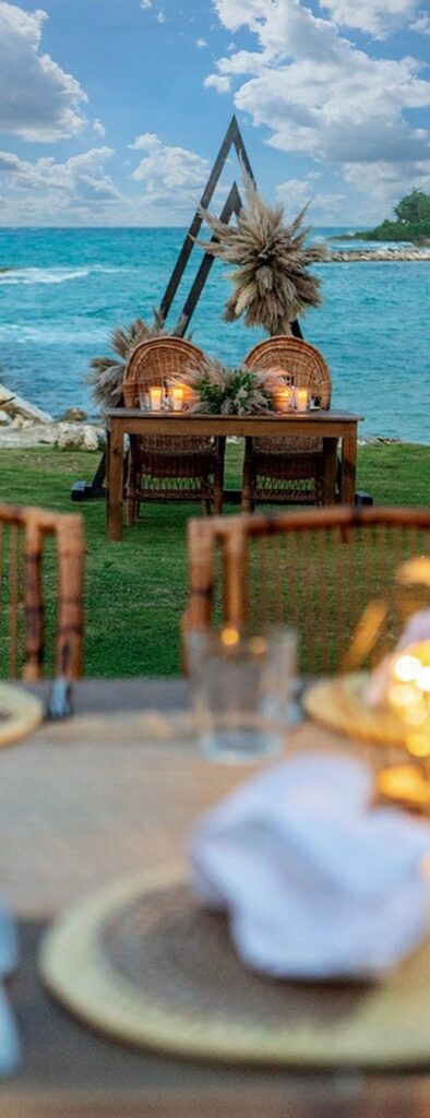 outdoor wedding seating next to the ocean in Jamaica