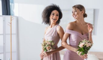 bridesmaid dress shopping in white shop