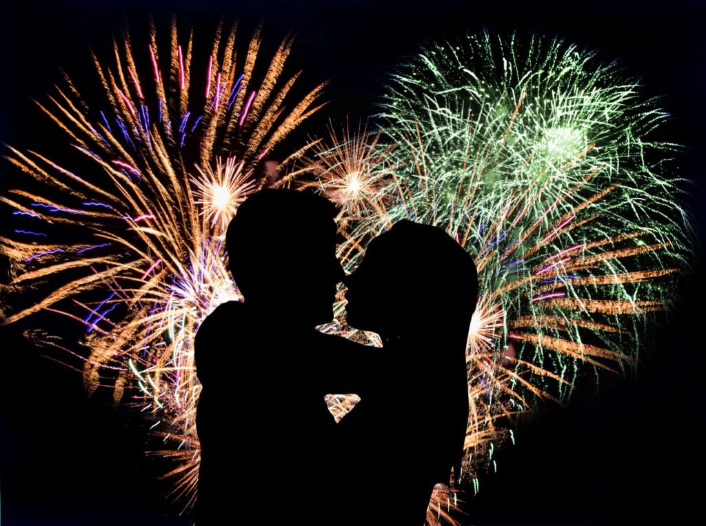 wedding fireworks portrait with bride and groom as wedding sparkler exit alternatives