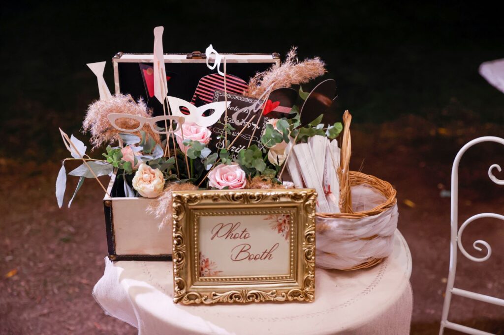 table of props for wedding photo booth wedding after party ideas