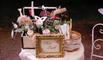 table of props for wedding photo booth