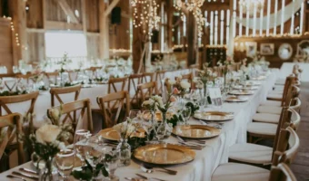 Elegant wedding reception in a barn