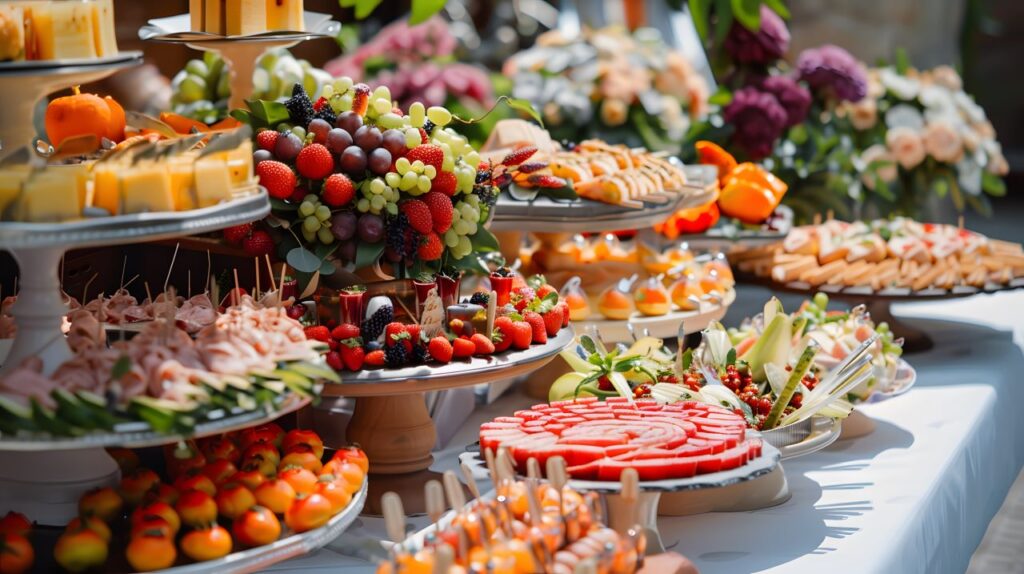 huge table spread at post-wedding brunch