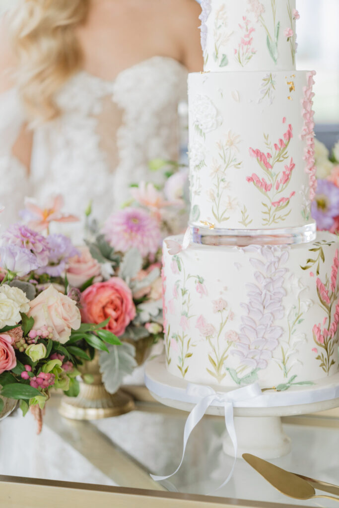 gorgeous hand painted wedding cake for styled shoot