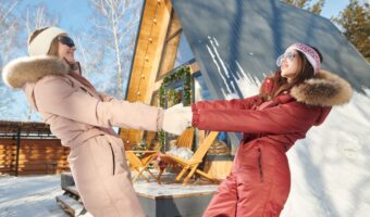 winter bachelorette party at snowy A frame