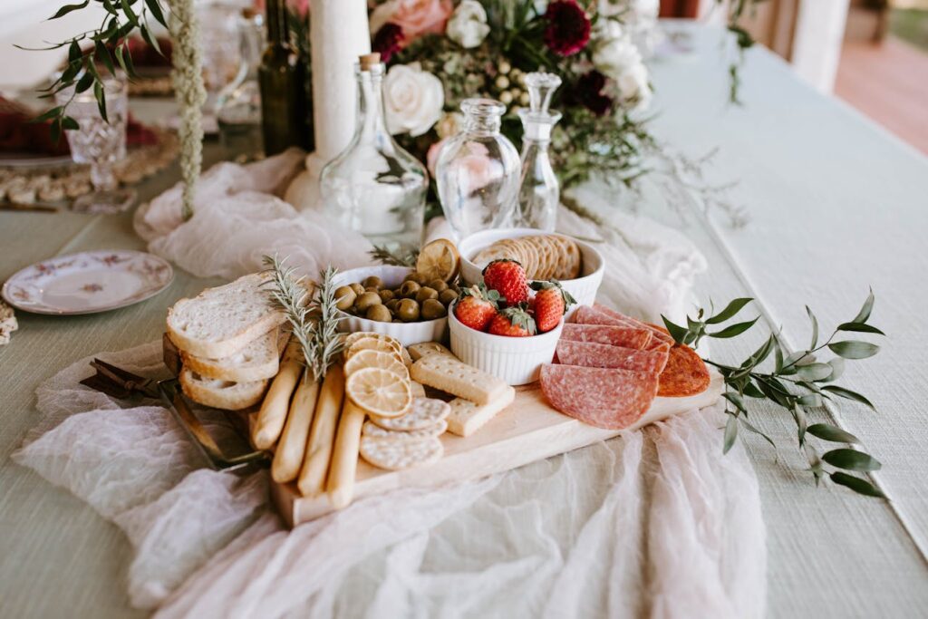 late-night wedding snacks on table 