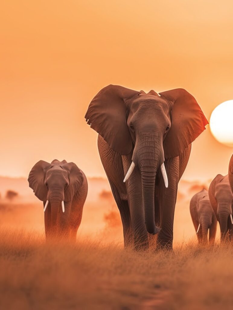 elephants walking the savannah on African safari honeymoons