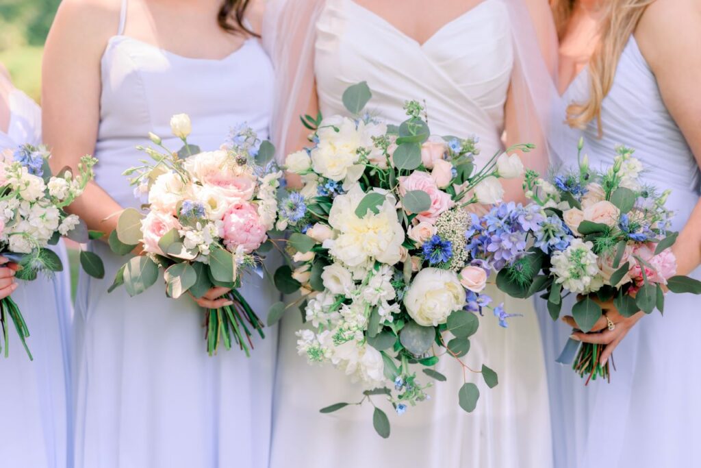 women wearing bridemaid dress colours in lavender