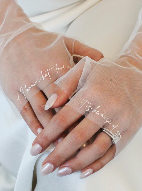 tulle bridal gloves with words on them wedding accessories