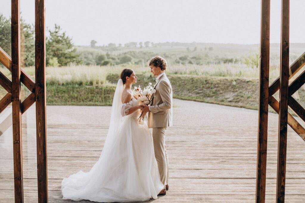 rustic outdoor wedding setting for vows