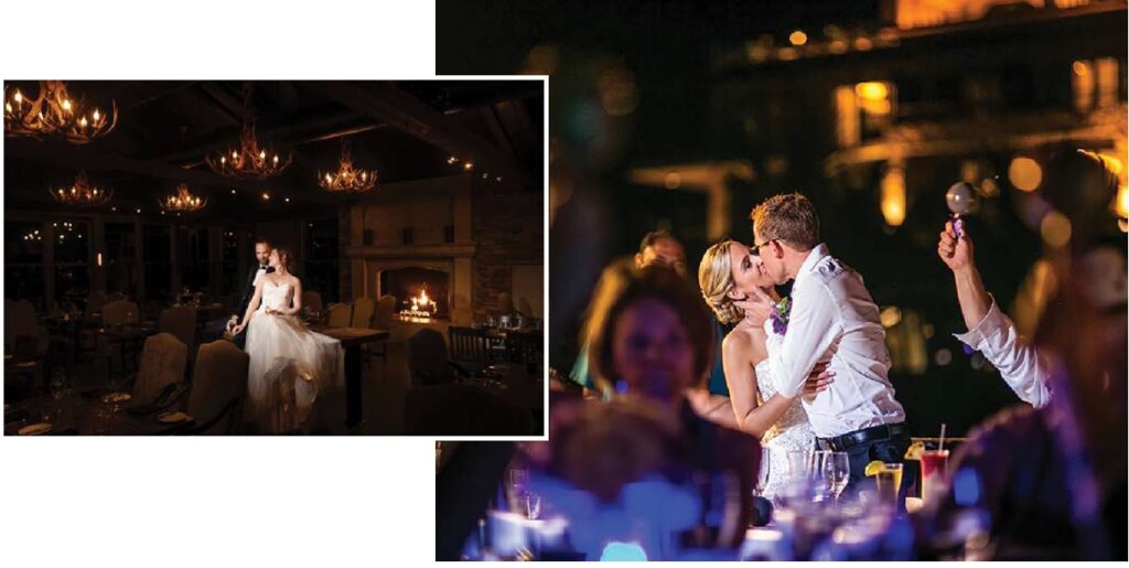 beautiful wedding photography at reception in dark