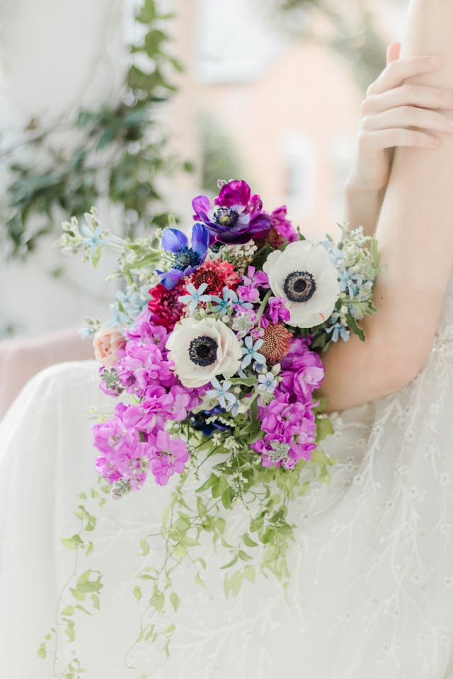 beautiful spring wedding flowers bouquet with anemone