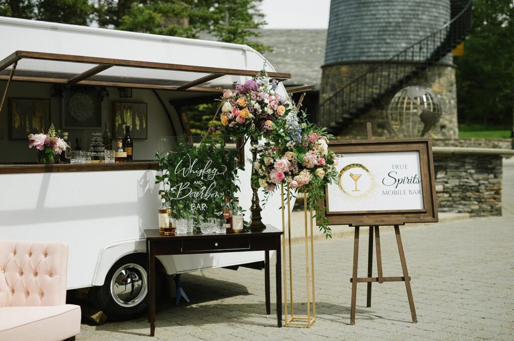 beautiful shot of mobile bar at beautiful image of true spirits mobile bar at Azuridge Estate Hotel.