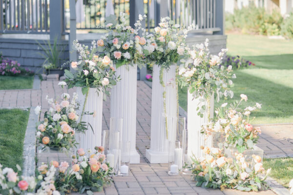 romantic garden wedding ceremony aisle