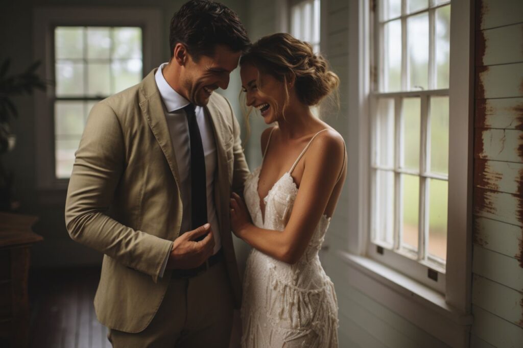 bride and groom's intimate moment during private wedidng vows and wedding first look