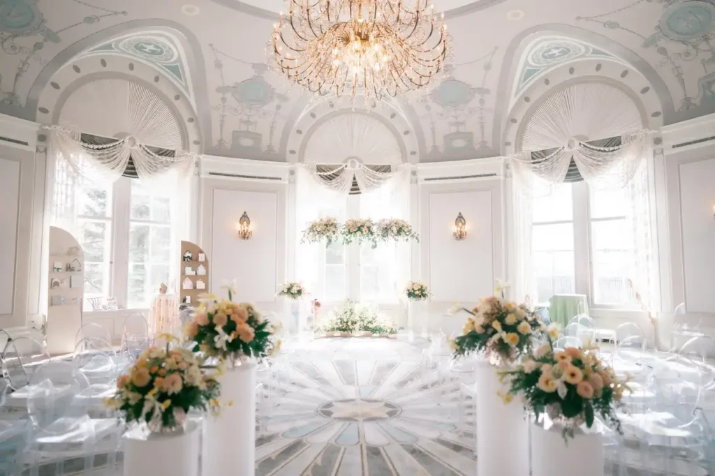 luxury wedding ballroom inside Fairmont Hotel MacDonald Wedgewood Room Alberta wedding venues