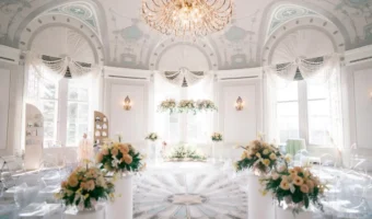 luxury wedding ballroom inside Fairmont Hotel MacDonald Wedgewood Room Alberta wedding venues