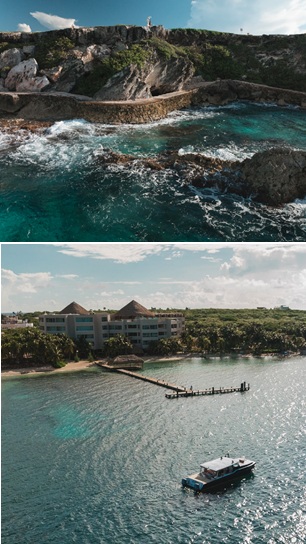 arial photos of Isla Mujeres island wedding location