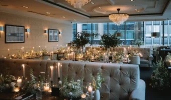 The Chase Toronto wedding reception with candlelight and large windows city view