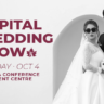 Promotional poster for Capital Wedding Show: bride and groom in sunglasses on the right, event date Sunday Oct 4 at Ottawa Conference and Event Centre.
