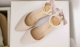 flat lay image of wedding shoes
