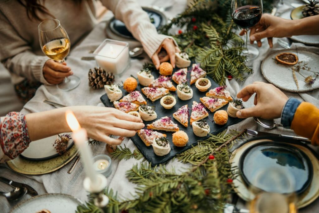 family style wedding meal table  wedding food trends