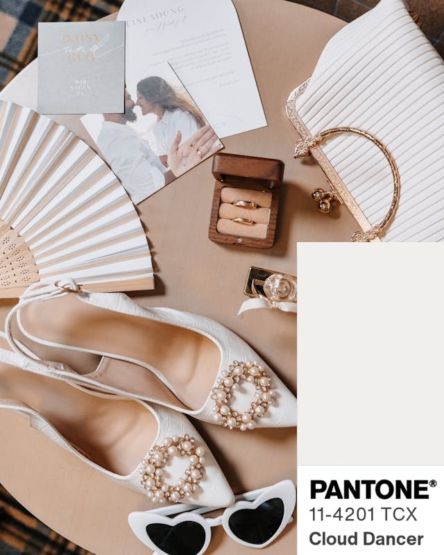 wedding flatlay 2026 Pantone colour of the year 