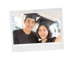 graduation photo of man and woman wearing black cap and gowns